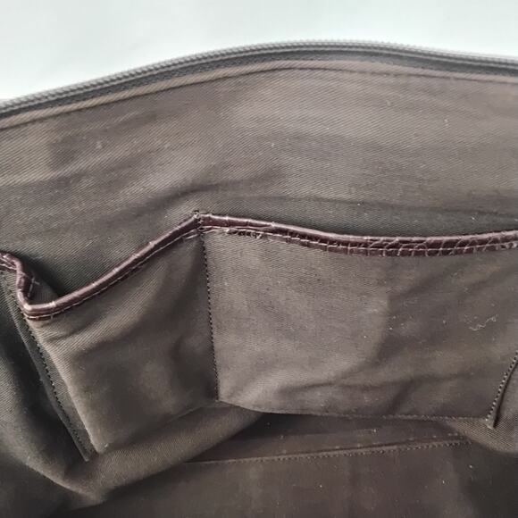 Vintage Talbots Brown Croc Embossed Leather Doctors Bag or Bowling Handbag - Picture 5 of 7